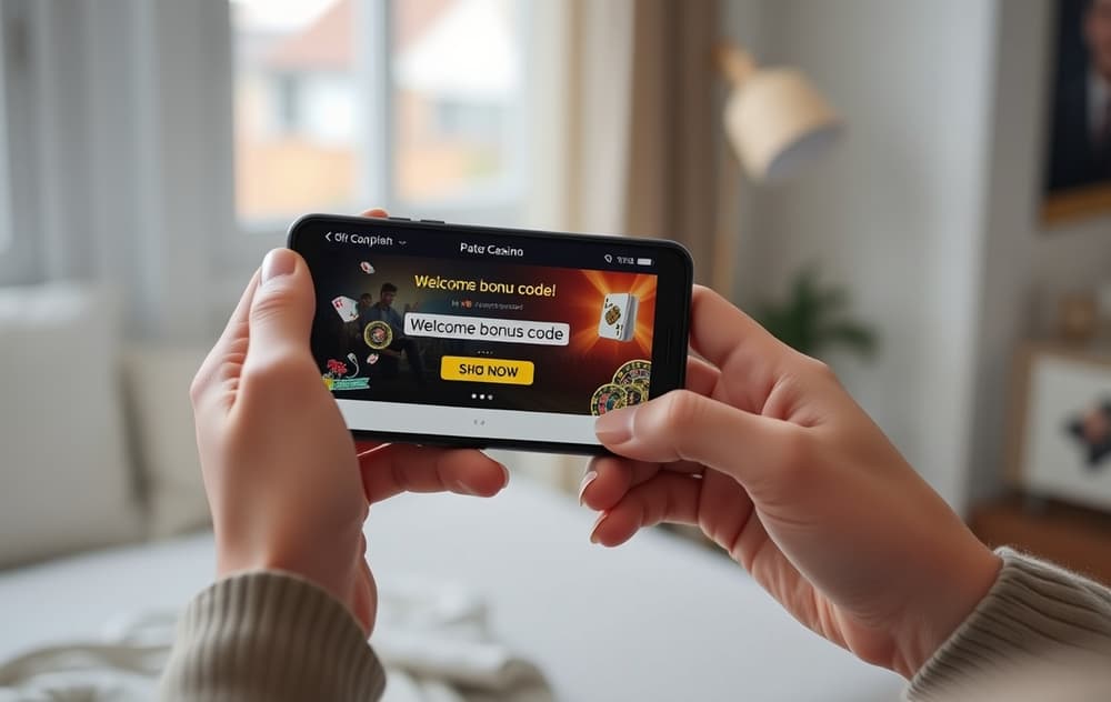 Person som skriver inn bonuskode på mobil