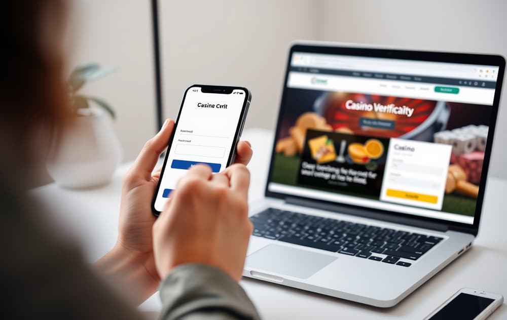 Person som laster opp dokumenter for casino-verifisering på mobil og PC
